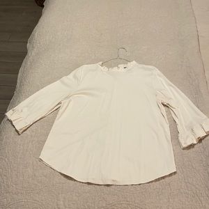 Ann Taylor Cream 3/4 Sleeve Blouse w/Ruffles, L